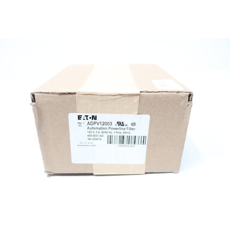 Eaton Power Noise Filter, 3A Max Amps, 120V Input Voltage ADPV12003